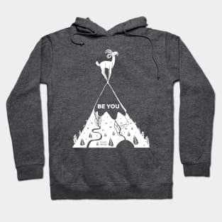 How to live - be you! Mountain sheep on summit Hoodie